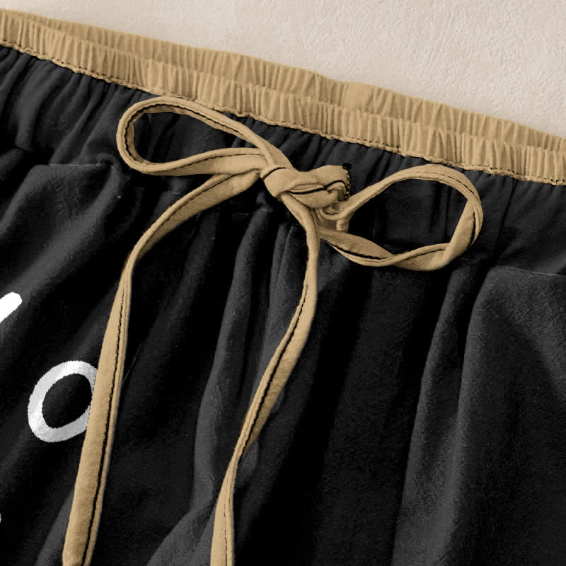 Buddha Stones Pantalon pour femme en pur coton avec motif pattes de chat « Hello Cat », taille élastique et poches - image 1