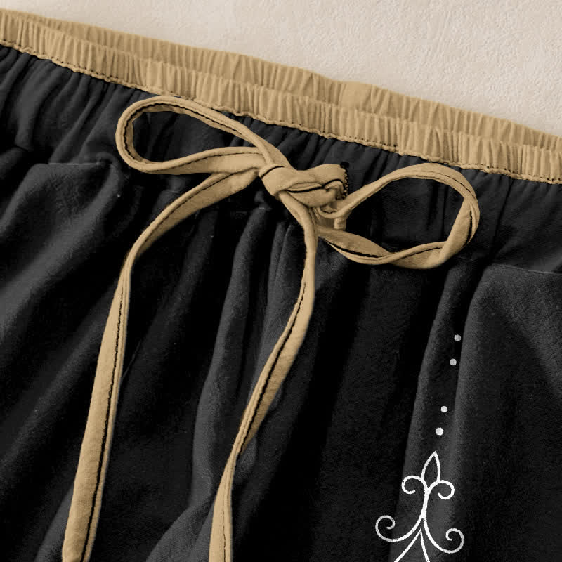 Buddha Stones Pantalon pour femme en pur coton, motif lotus zen om, taille élastique et poches - image 1