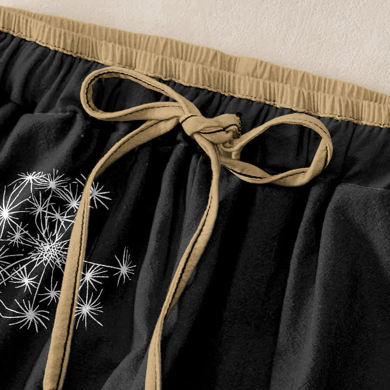 Buddha Stones Pantalon pour femme en pur coton blanc à motif pissenlit, taille élastique et poches - image 1