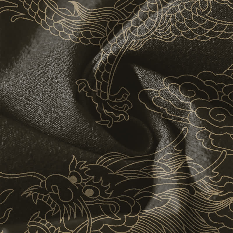 Buddha Stones Pantalon fuselé pour homme en pur coton, motif nuage de dragon doré, cordon de serrage et poches - image 6