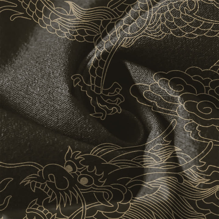Buddha Stones Pantalon fuselé pour homme en pur coton, motif nuage de dragon doré, cordon de serrage et poches - image 6