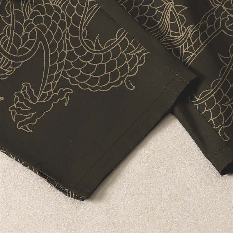 Buddha Stones Pantalon fuselé pour homme en pur coton, motif nuage de dragon doré, cordon de serrage et poches - image 5