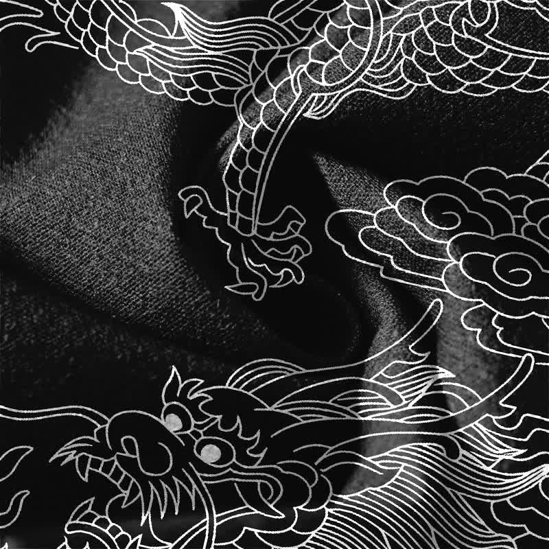 Buddha Stones Pantalon fuselé pour homme en pur coton, motif nuage de dragon doré, cordon de serrage et poches - image 13