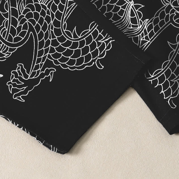 Buddha Stones Pantalon fuselé pour homme en pur coton, motif nuage de dragon doré, cordon de serrage et poches - image 12