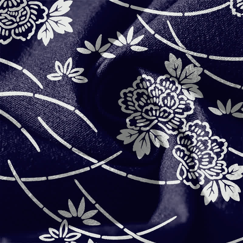 Buddha Stones Pantalon fuselé pour homme en pur coton blanc à motif floral et vigne, avec cordon de serrage et poches. - image 6