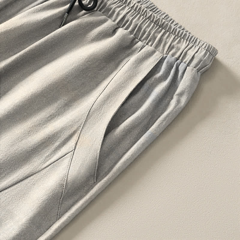 Buddha Stones Pantalon fuselé pour homme en pur coton délavé, motif roseaux, cordon de serrage et poches - image 4