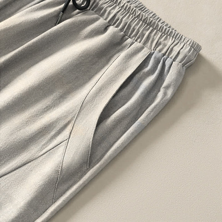 Buddha Stones Pantalon fuselé pour homme en pur coton délavé, motif roseaux, cordon de serrage et poches - image 4