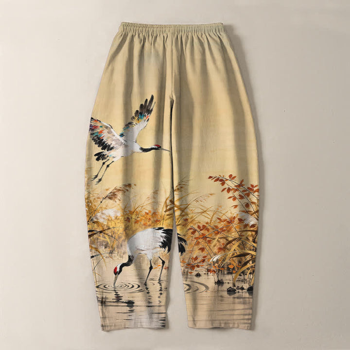 Buddha Stones Pantalon fuselé pour homme en pur coton délavé, motif roseaux, cordon de serrage et poches - image 10