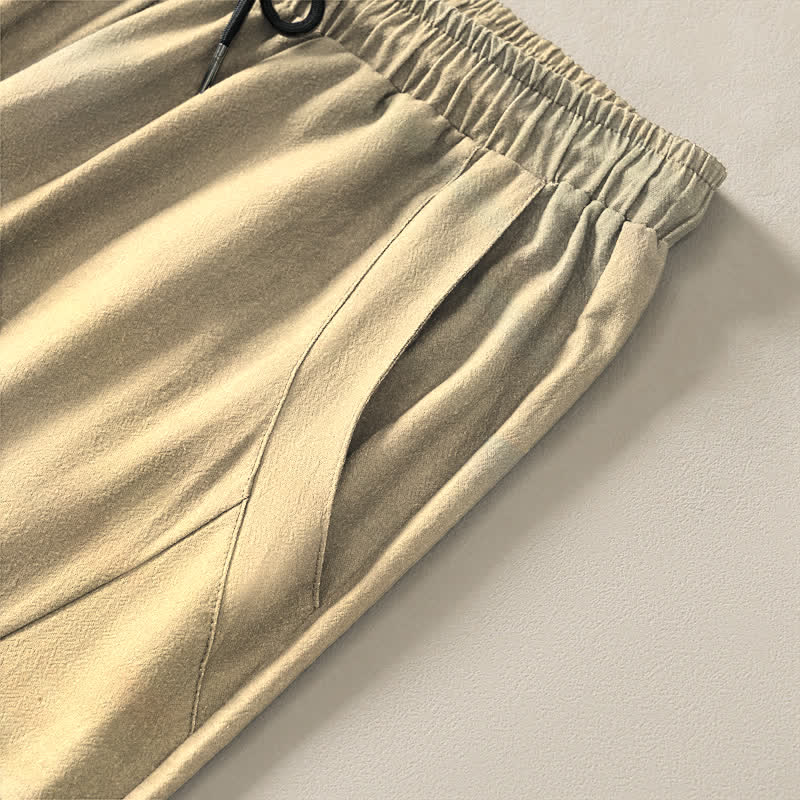 Buddha Stones Pantalon fuselé pour homme en pur coton délavé, motif roseaux, cordon de serrage et poches - image 11
