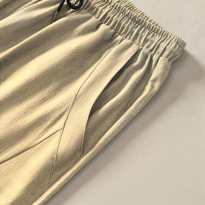 Buddha Stones Pantalon fuselé pour homme en pur coton délavé, motif roseaux, cordon de serrage et poches - image 11