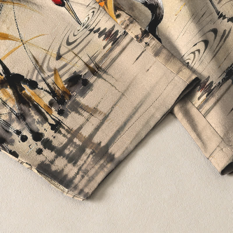 Buddha Stones Pantalon fuselé pour homme en pur coton délavé, motif roseaux, cordon de serrage et poches - image 12
