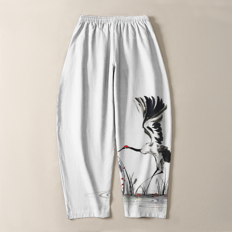 Buddha Stones Pantalon fuselé pour homme en pur coton, motif roseau, cordon de serrage et poches - image 3