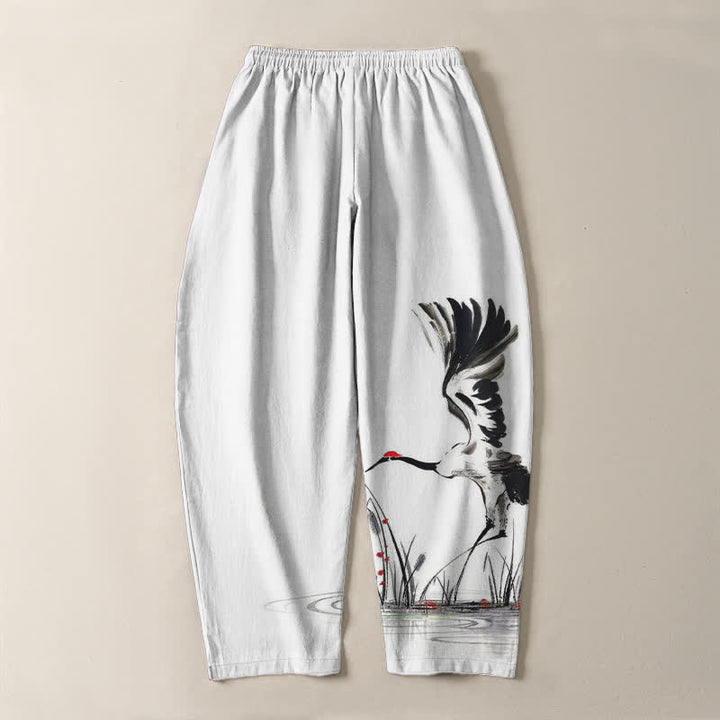 Buddha Stones Pantalon fuselé pour homme en pur coton, motif roseau, cordon de serrage et poches - image 3