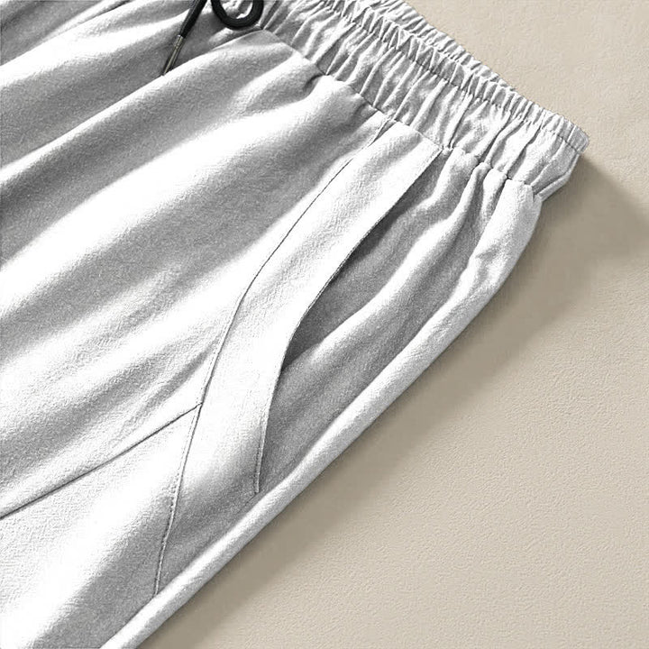 Buddha Stones Pantalon fuselé pour homme en pur coton, motif roseau, cordon de serrage et poches - image 4