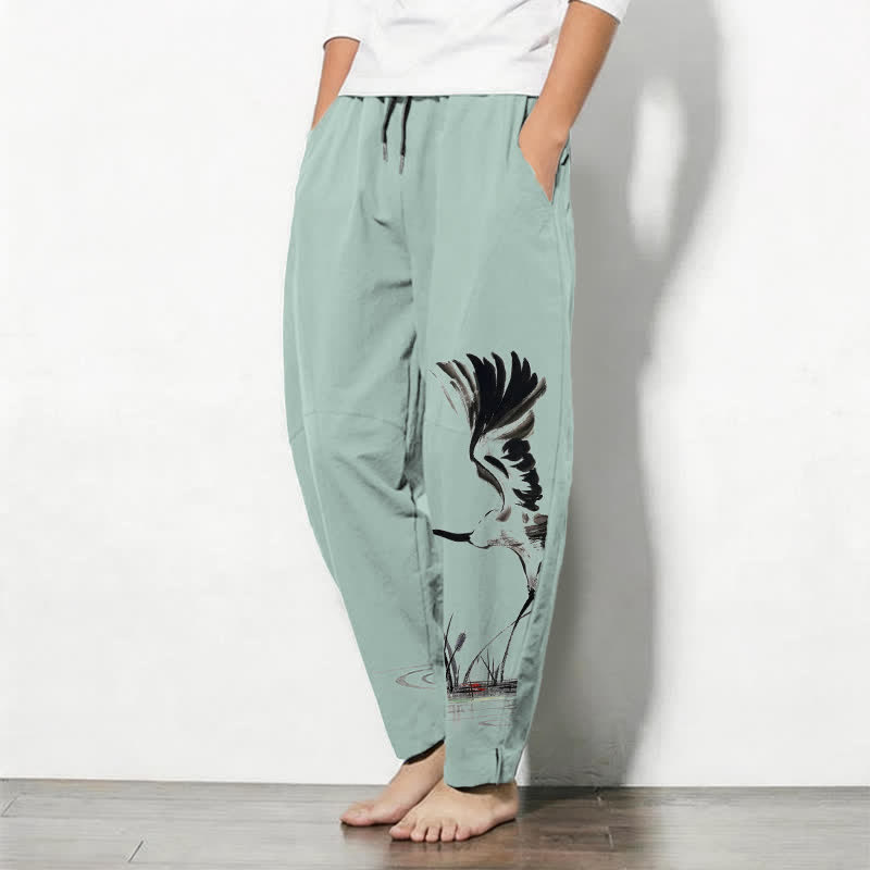 Buddha Stones Pantalon fuselé pour homme en pur coton, motif roseau, cordon de serrage et poches - image 8