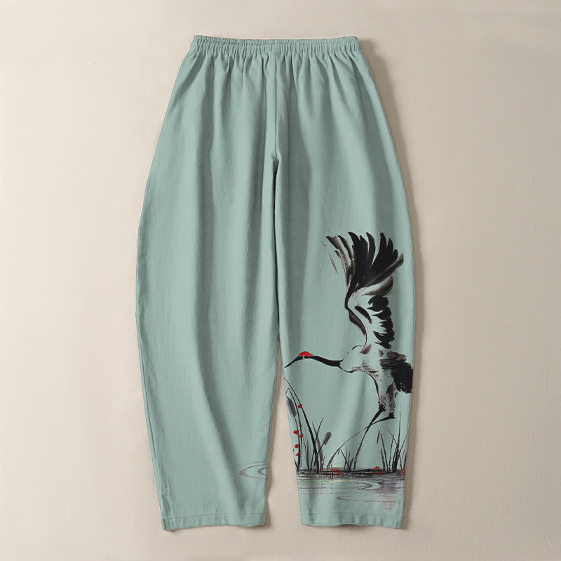 Buddha Stones Pantalon fuselé pour homme en pur coton, motif roseau, cordon de serrage et poches - image 10
