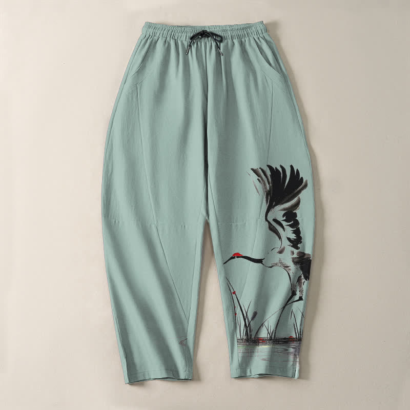 Buddha Stones Pantalon fuselé pour homme en pur coton, motif roseau, cordon de serrage et poches - image 9