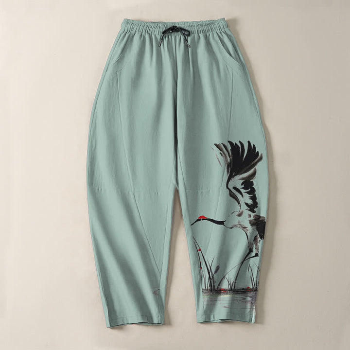 Buddha Stones Pantalon fuselé pour homme en pur coton, motif roseau, cordon de serrage et poches - image 9