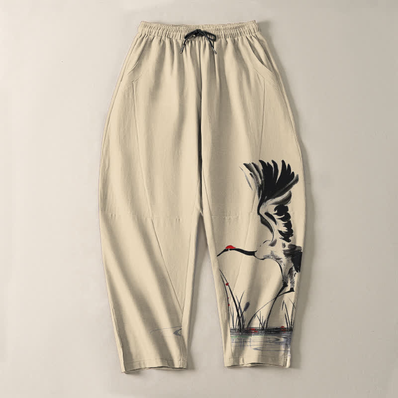 Buddha Stones Pantalon fuselé pour homme en pur coton, motif roseau, cordon de serrage et poches - image 13