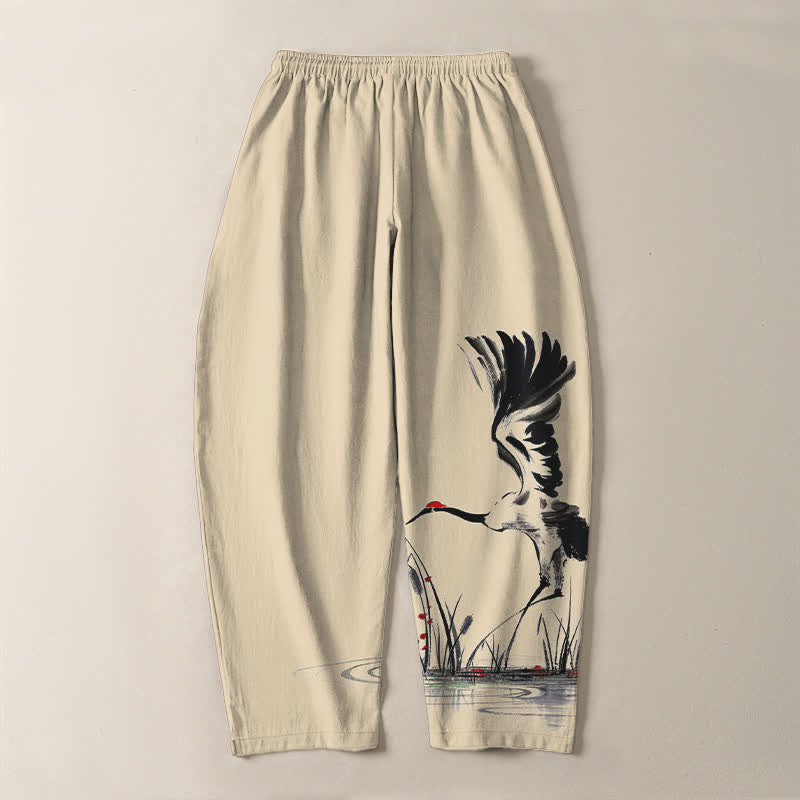 Buddha Stones Pantalon fuselé pour homme en pur coton, motif roseau, cordon de serrage et poches - image 14