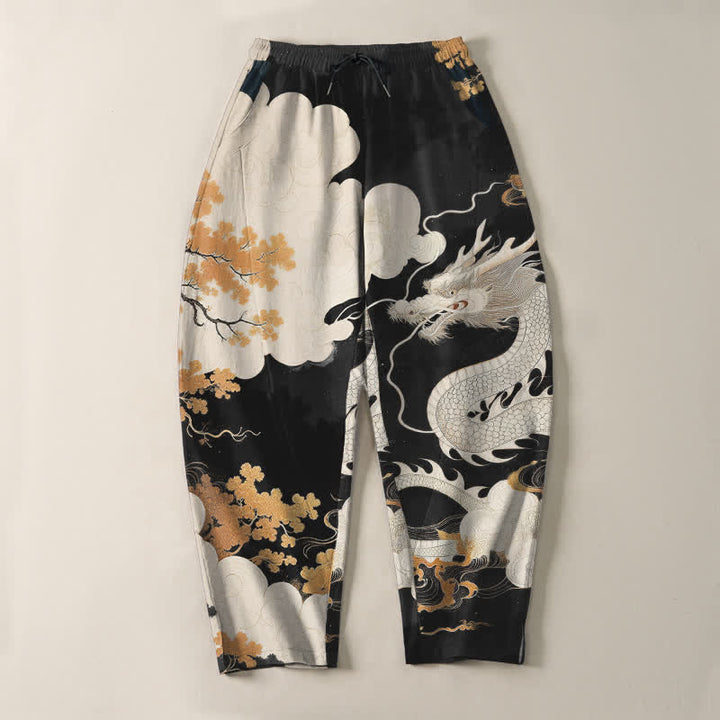 Buddha Stones Pantalon fuselé pour homme en pur coton, motif nuage de dragon oriental, cordon de serrage et poches - image 13