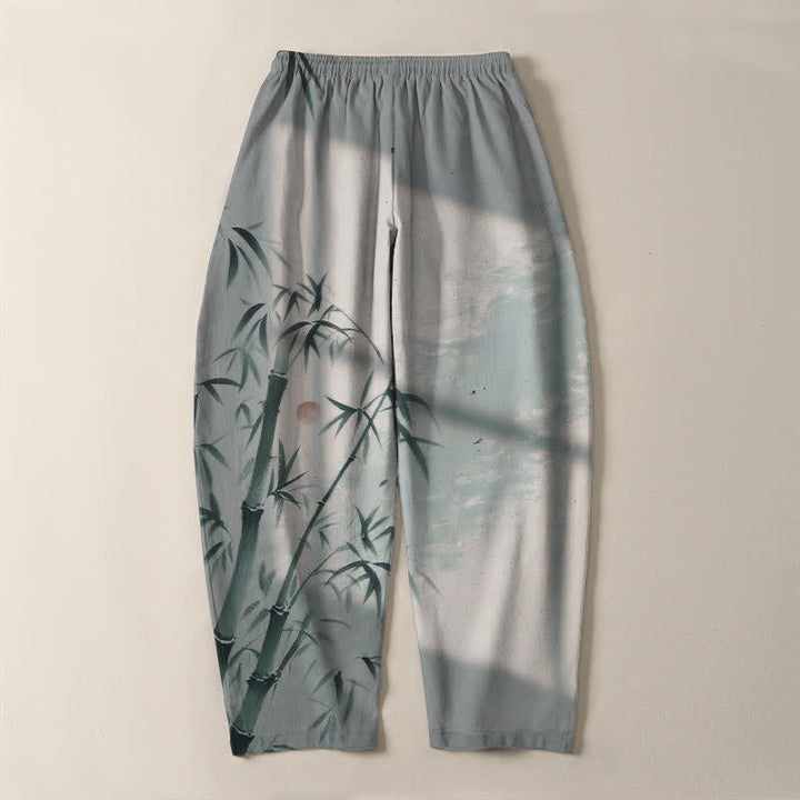 Buddha Stones Pantalon fuselé pour homme en pur coton, motif bambou, cordon de serrage et poches - image 10