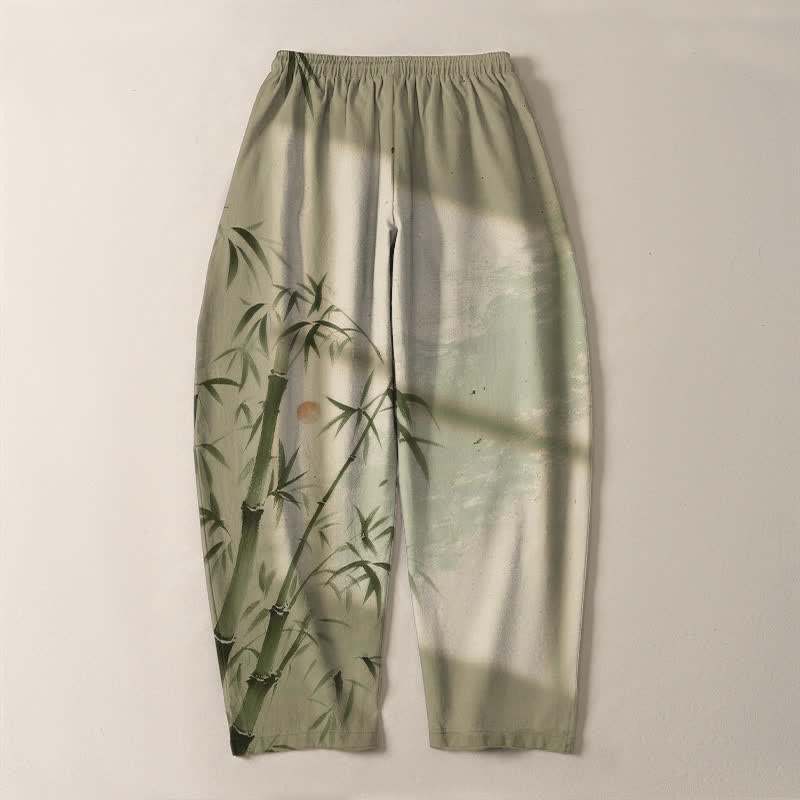Buddha Stones Pantalon fuselé pour homme en pur coton, motif bambou, cordon de serrage et poches - image 14