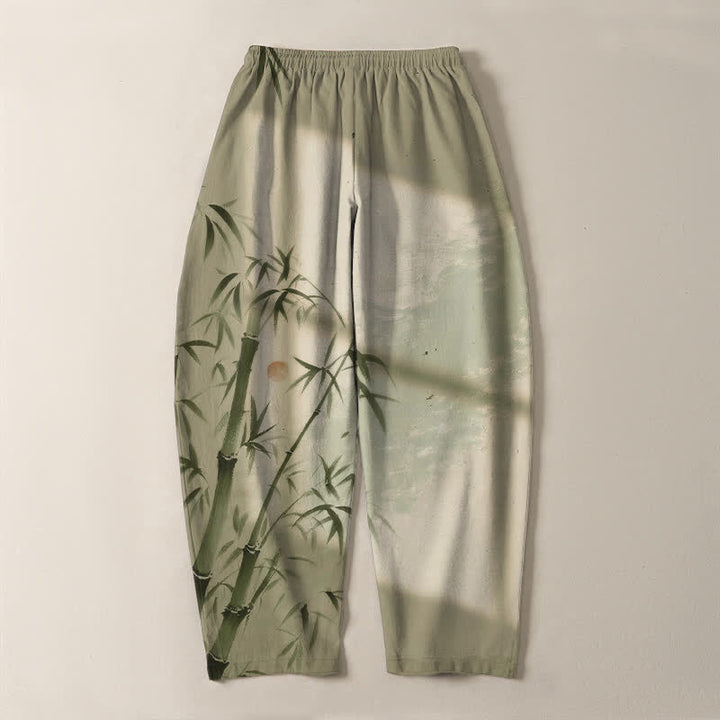 Buddha Stones Pantalon fuselé pour homme en pur coton, motif bambou, cordon de serrage et poches - image 14