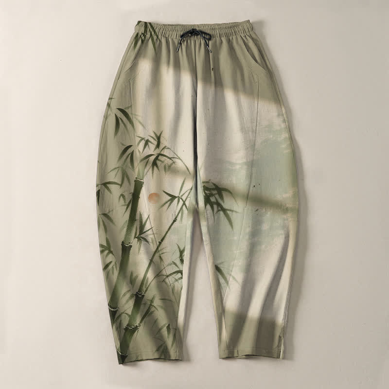 Buddha Stones Pantalon fuselé pour homme en pur coton, motif bambou, cordon de serrage et poches - image 13
