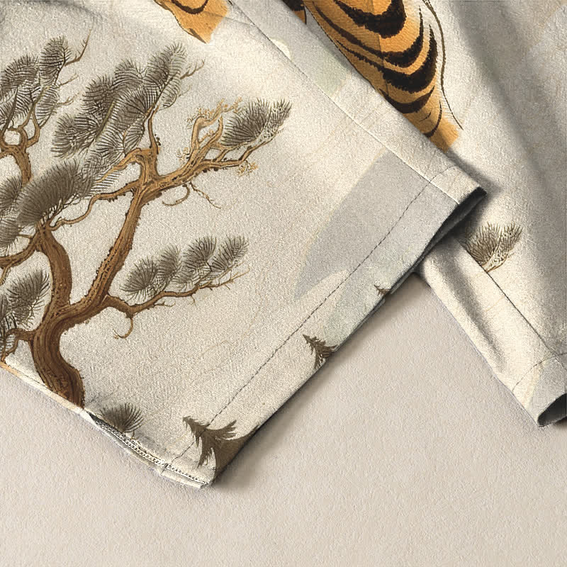 Buddha Stones Pantalon fuselé pour homme en pur coton avec cordon de serrage et poches, motif paysage tigre et dragon. - image 5