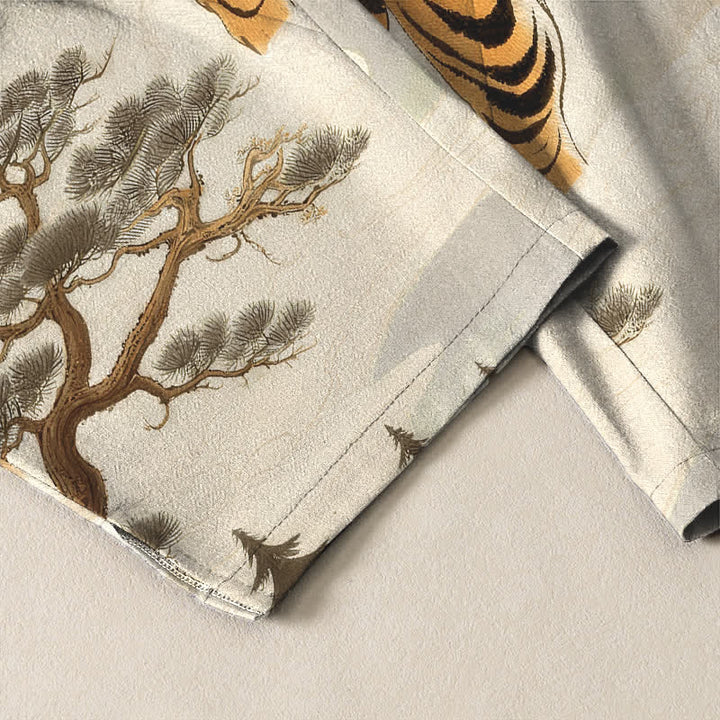 Buddha Stones Pantalon fuselé pour homme en pur coton avec cordon de serrage et poches, motif paysage tigre et dragon. - image 5