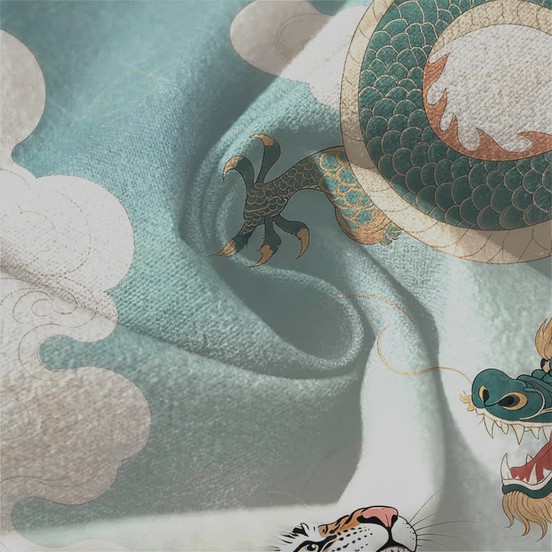 Buddha Stones Pantalon fuselé pour homme en pur coton avec cordon de serrage et poches, motif paysage tigre et dragon. - image 13