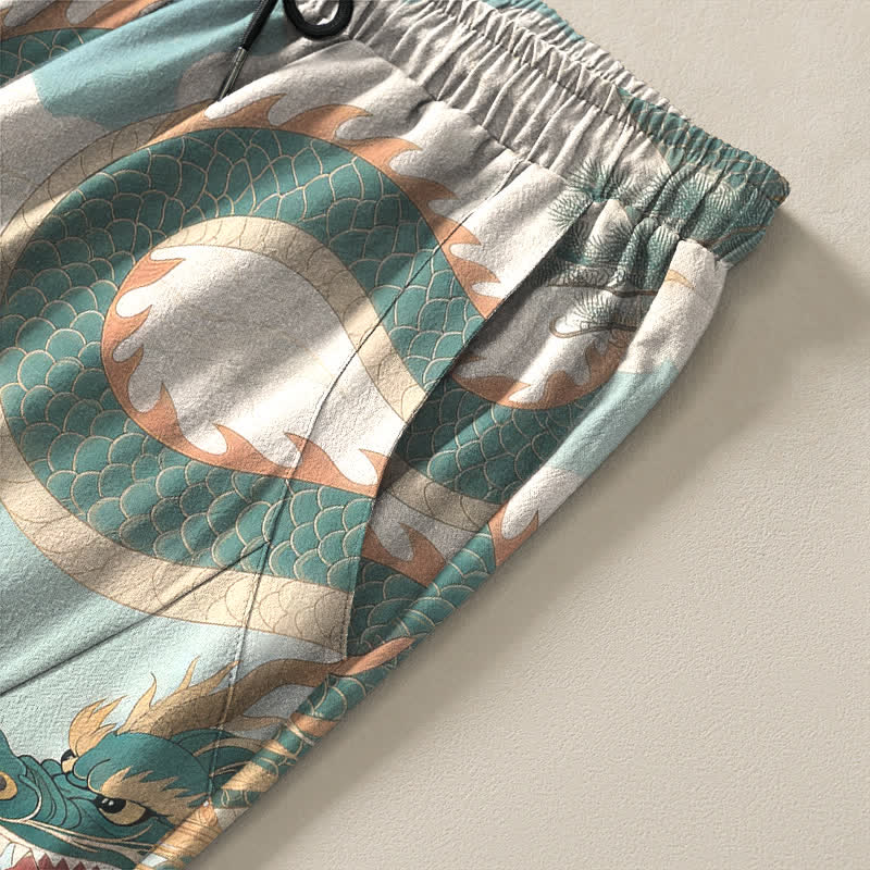 Buddha Stones Pantalon fuselé pour homme en pur coton avec cordon de serrage et poches, motif paysage tigre et dragon. - image 11