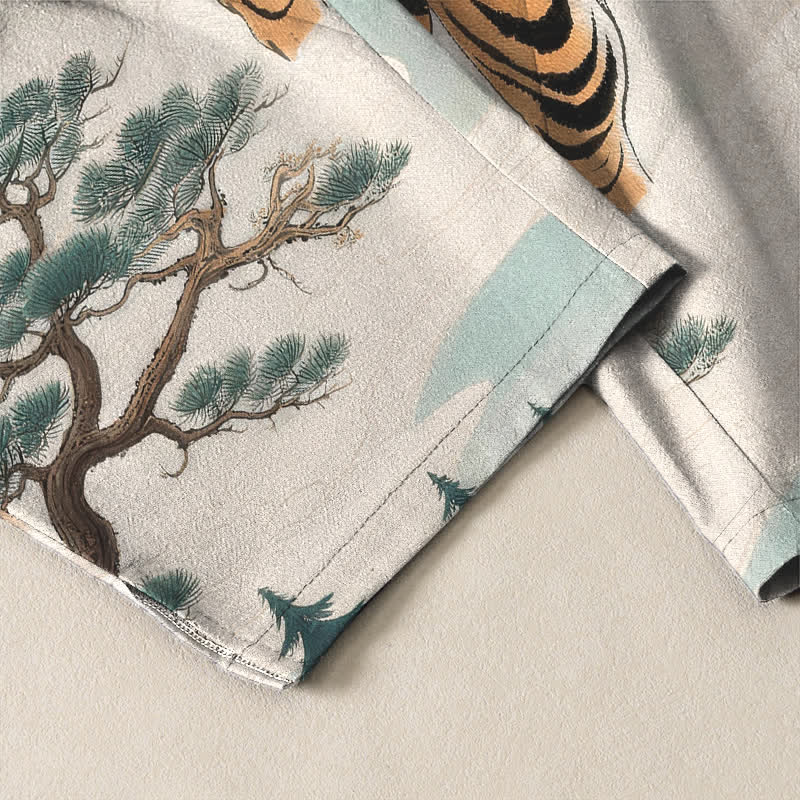 Buddha Stones Pantalon fuselé pour homme en pur coton avec cordon de serrage et poches, motif paysage tigre et dragon. - image 12