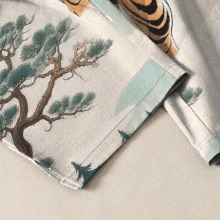 Buddha Stones Pantalon fuselé pour homme en pur coton avec cordon de serrage et poches, motif paysage tigre et dragon. - image 12