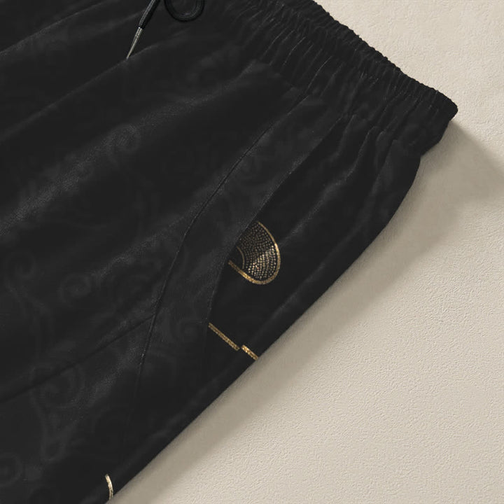 Buddha Stones Pantalon fuselé pour homme en pur coton avec cordon de serrage, motif vagues de carpes koï dorées et poches - image 4
