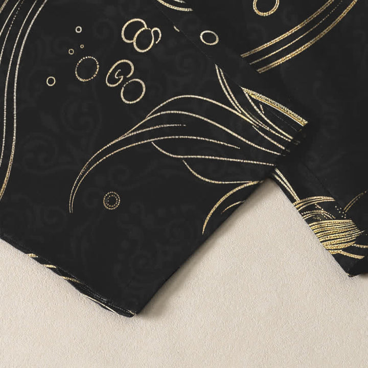 Buddha Stones Pantalon fuselé pour homme en pur coton avec cordon de serrage, motif vagues de carpes koï dorées et poches - image 5