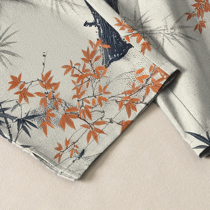 Buddha Stones Pantalon fuselé pour homme en pur coton, motif érable, bambou et pin, avec cordon de serrage et poches. - image 5