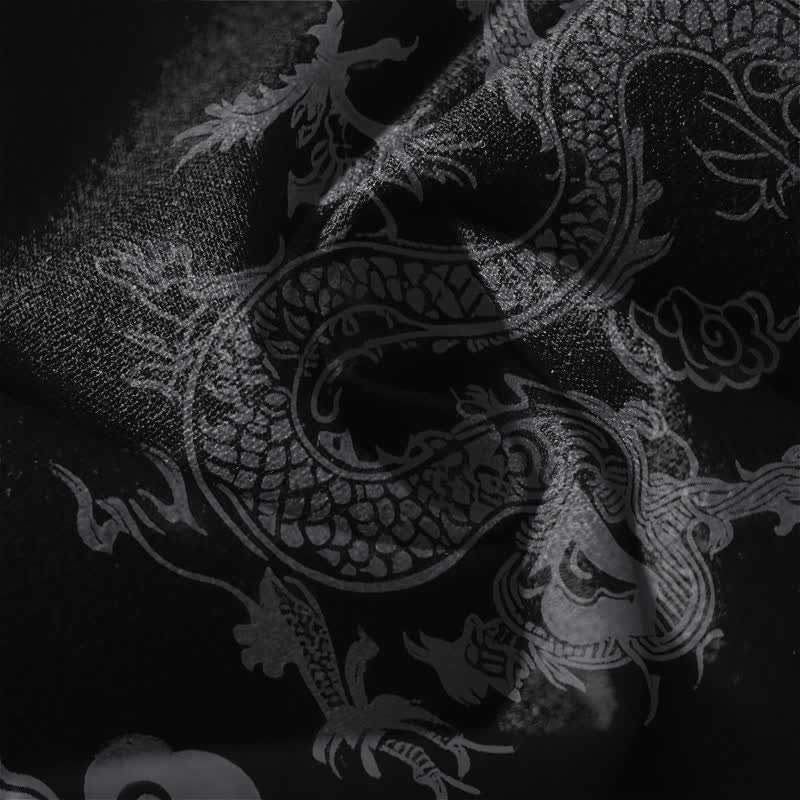 Buddha Stones Pantalon fuselé pour homme en pur coton, motif nuage de dragon foncé, cordon de serrage et poches - image 6