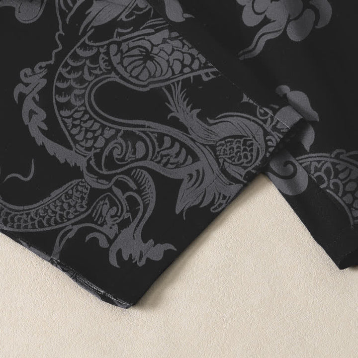 Buddha Stones Pantalon fuselé pour homme en pur coton, motif nuage de dragon foncé, cordon de serrage et poches - image 5