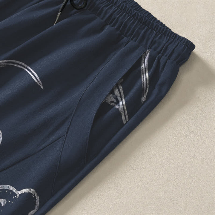 Buddha Stones Pantalon fuselé pour homme en pur coton, motif nuage de dragon, cordon de serrage et poches - image 4