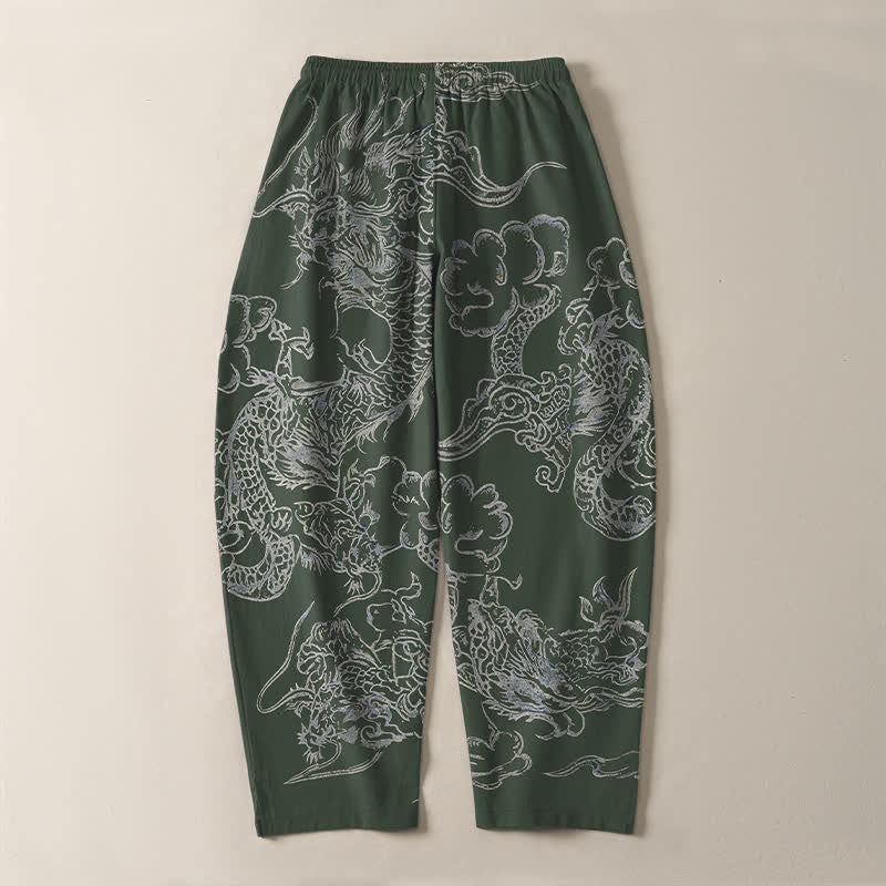 Buddha Stones Pantalon fuselé pour homme en pur coton, motif nuage de dragon, cordon de serrage et poches - image 10