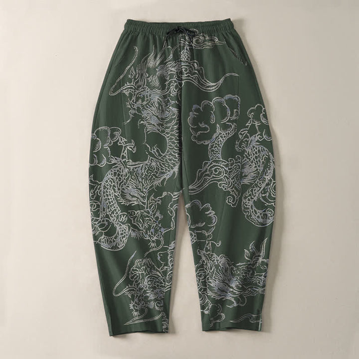 Buddha Stones Pantalon fuselé pour homme en pur coton, motif nuage de dragon, cordon de serrage et poches - image 9