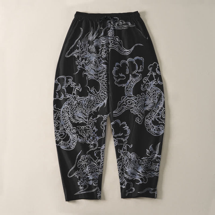 Buddha Stones Pantalon fuselé pour homme en pur coton, motif nuage de dragon, cordon de serrage et poches - image 13