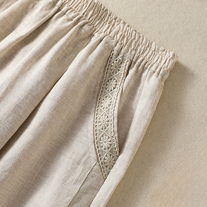 Buddha Stones Pantalon Capri bohème décontracté d'été, coupe droite, avec poches - image 8