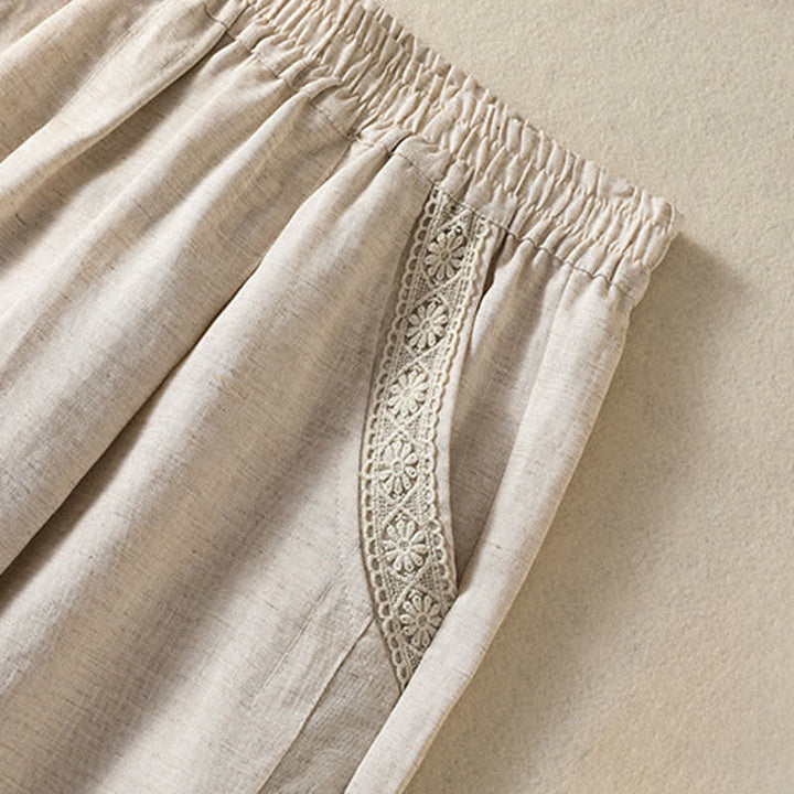 Buddha Stones Pantalon Capri bohème décontracté d'été, coupe droite, avec poches - image 8