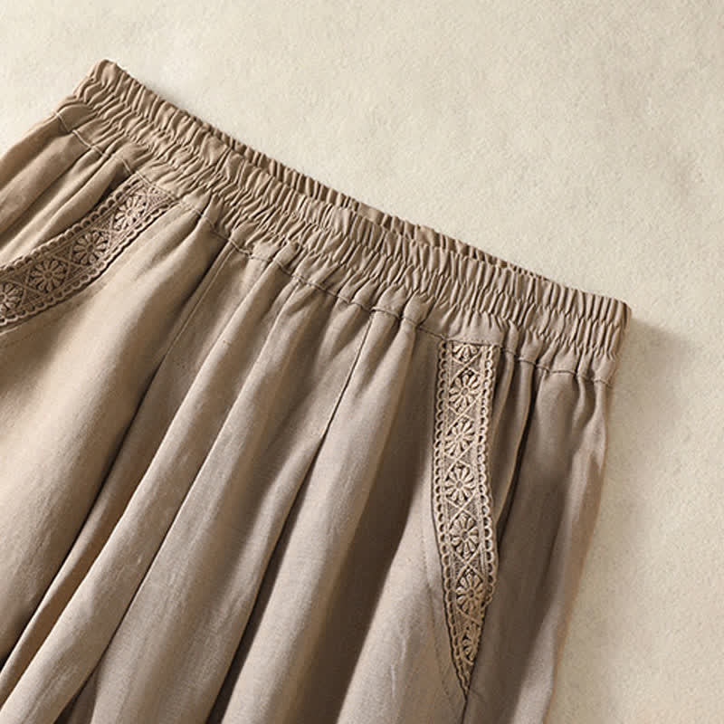 Buddha Stones Pantalon Capri bohème décontracté d'été, coupe droite, avec poches - image 2