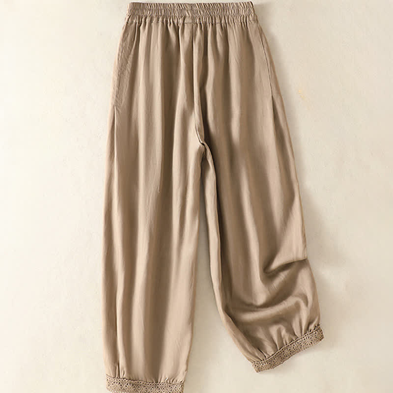 Buddha Stones Pantalon Capri bohème décontracté d'été, coupe droite, avec poches - image 1