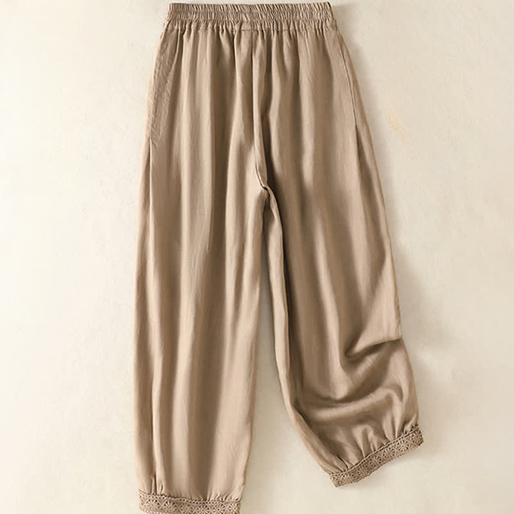 Buddha Stones Pantalon Capri bohème décontracté d'été, coupe droite, avec poches - image 1