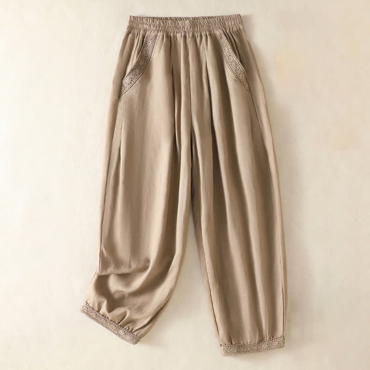 Buddha Stones Pantalon Capri bohème décontracté d'été, coupe droite, avec poches - Tanné - US8-10, UK/AU12-14, EU40-42 (2XL) - image 0